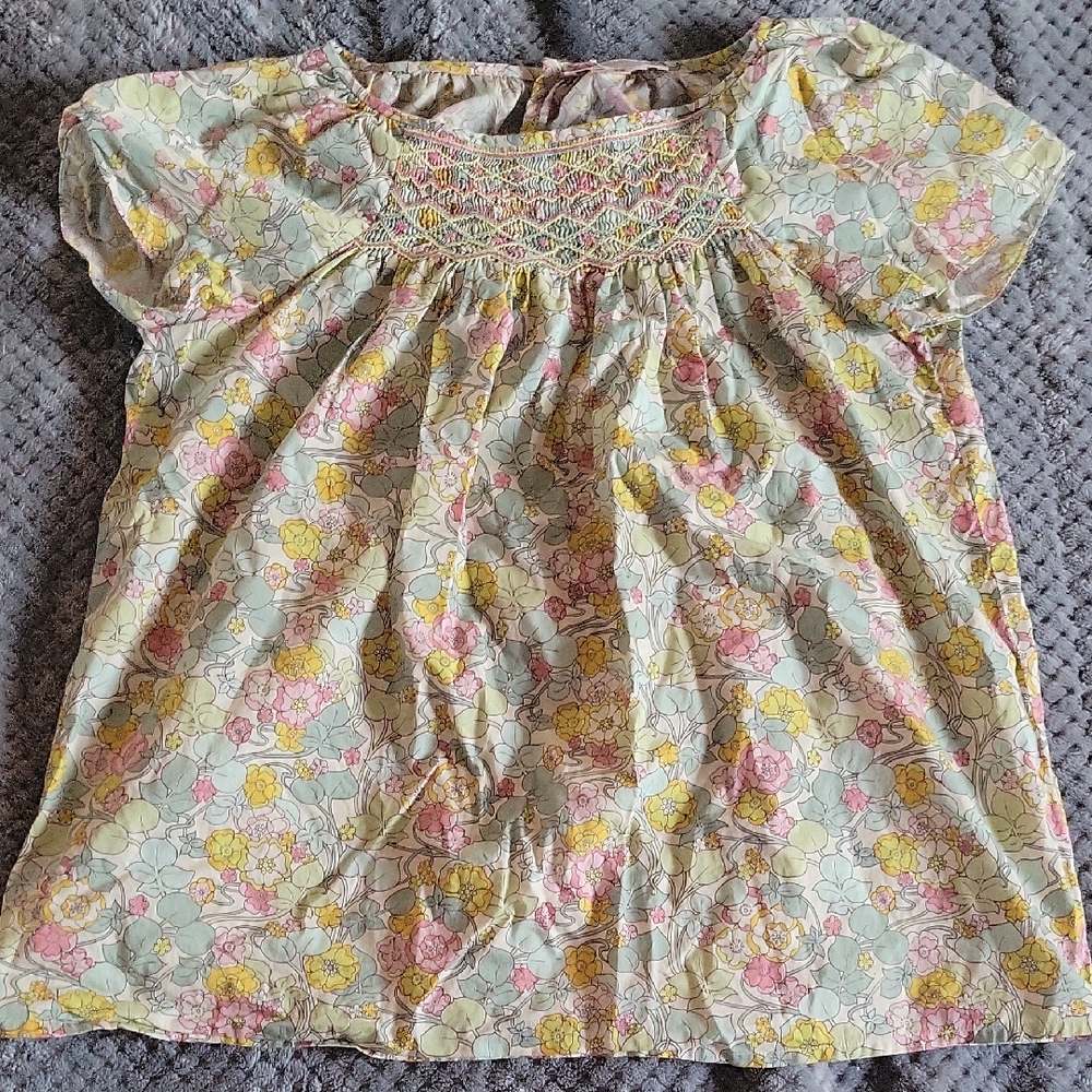 Euc Bonpoint Smocked Liberty Print Girls Top Blouse Size 12 12y